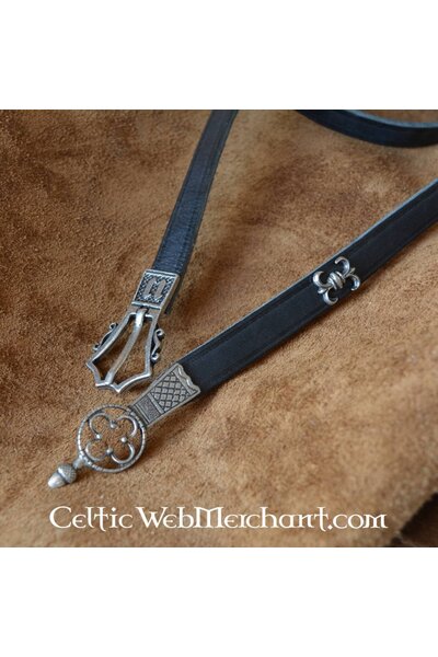 Cintura gotica deluxe, pelle nera, fibbia in ottone - Celtic Webmerchant