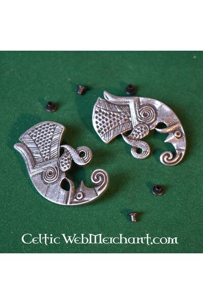 Ozdoba pasa germańska kruk z okresu migracji (para lewa i prawa), posrebrzany brąz - Celtic Webmerchant