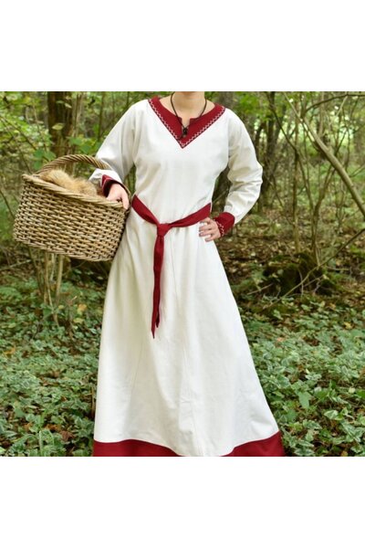 Viking dress Helga, natural-red - Celtic Webmerchant