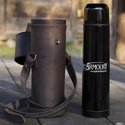 Thermos flask with leather holder and belt, black - Celtic Webmerchant