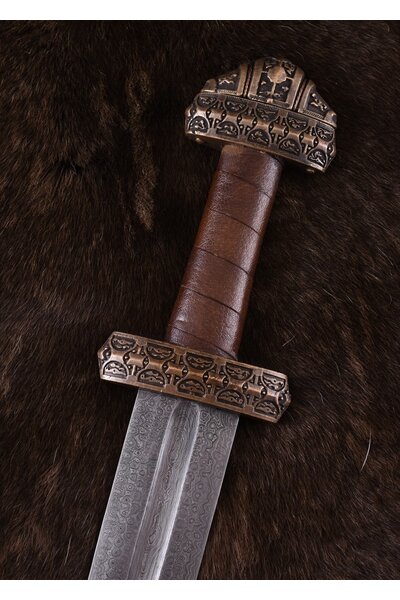 Viking isla Eigg espada de acero de Damasco, empuñadura de cuero - Celtic Webmerchant