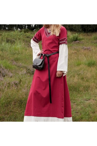Gotische jurk Fiona, rood-naturel - Celtic Webmerchant