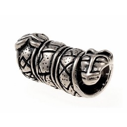 Beard bead with Runes and wolf heads, silvered - Celtic Webmerchant