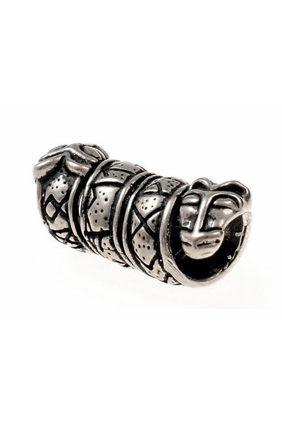 Barba perlas con Runas y cabezas de lobo, argentado - Celtic Webmerchant