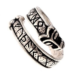 anillo de peldaño con cabezas de lobo, de bronce plateado - Celtic Webmerchant