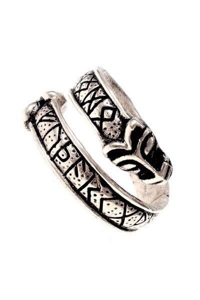 Rung ring med varghuvuden, försilvrade brons - Celtic Webmerchant