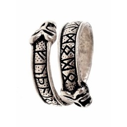 Rung Ring mit Wolfsköpfen, Bronze versilbert - Celtic Webmerchant