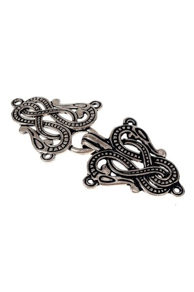 Cloak clasp Midgard snake Urnes style, silvered - Celtic Webmerchant