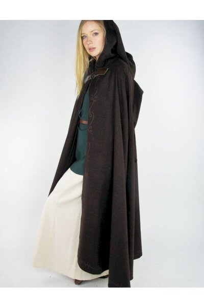 Broderade mantel Damia med fibula, brun - Celtic Webmerchant