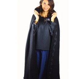 Embroidered cloak Damia with fibula, black - Celtic Webmerchant