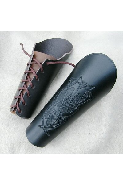 Läder vambrace med Viking motiv, stor brun - Celtic Webmerchant