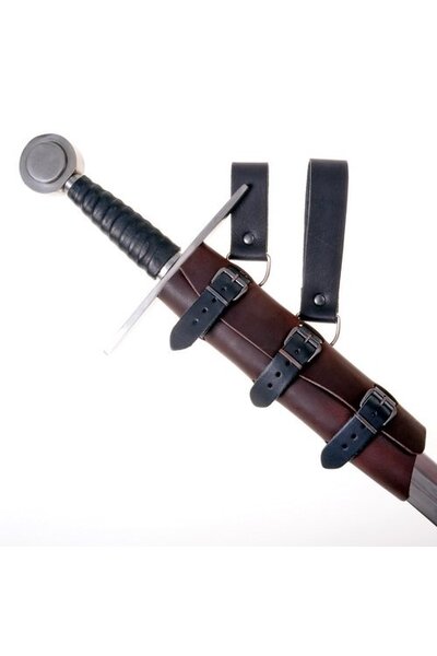 Luxe leren zwaardhouder, zwart-bruin, lang - Celtic Webmerchant