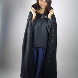 Embroidered cloak Damia with fibula, black - Celtic Webmerchant