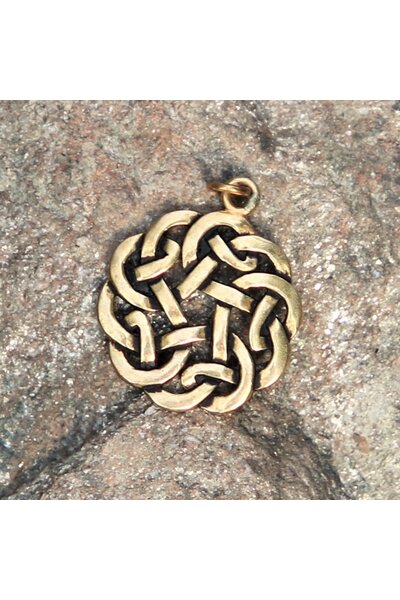 Amuleto rotonda nodo celtico, bronzo - Celtic Webmerchant