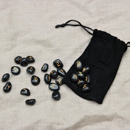Kamień runiczny zestaw 25 obsydianowych kamieni z torbą - Celtic Webmerchant