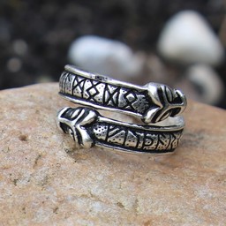 Rung Ring mit Wolfsköpfen, Bronze versilbert - Celtic Webmerchant