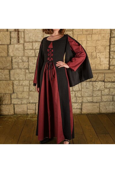 Medeltida Klänning Jasione, Svart / Bourgogne - Celtic Webmerchant