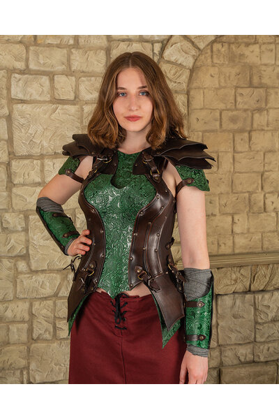 Leather ladies armor Morgana, brown-green - Celtic Webmerchant