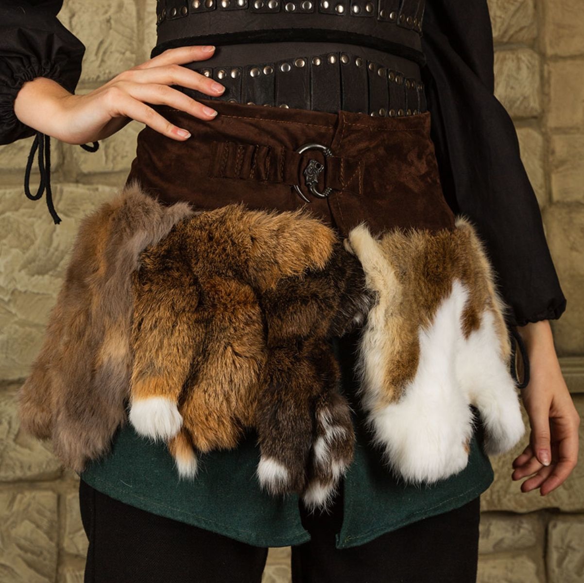 Karya fur skirt with hook brown, L