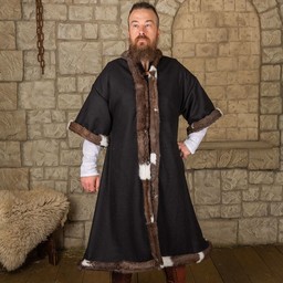 Viking caftán con la piel, negro - Celtic Webmerchant