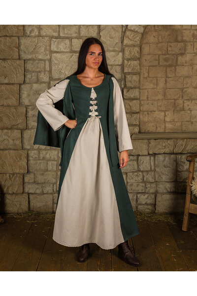 Mittelalterliches Kleid Jasione, grün / creme - Celtic Webmerchant
