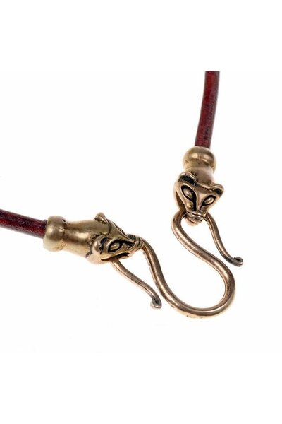 Collier en cuir viking avec des belettes, marron - Celtic Webmerchant