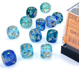 Set di 12 dadi d6, nebulosa, oceanica / oro, luminaria - Celtic Webmerchant