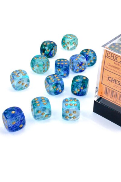 Uppsättning av 12 D6 -tärningar, nebula, oceanisk / guld, ljusstyrka - Celtic Webmerchant