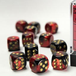Set of 12 D6 dice, Gemini, black-red/gold - Celtic Webmerchant