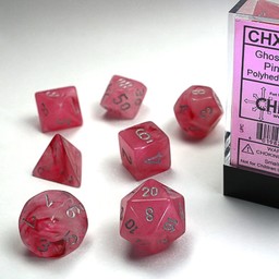 Polihedral 7 Zestaw kości, widmowy blask, różowy / srebrny - Celtic Webmerchant