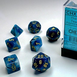 Polyhedral 7 dice set, Phantom, teal / gold - Celtic Webmerchant