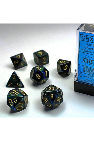 Polyhedral 7 tärningar, glansig, skugga / guld - Celtic Webmerchant