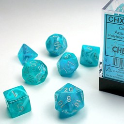 Polyhedral 7 Dice Set, Cirrus, Aqua / Silver - Celtic Webmerchant