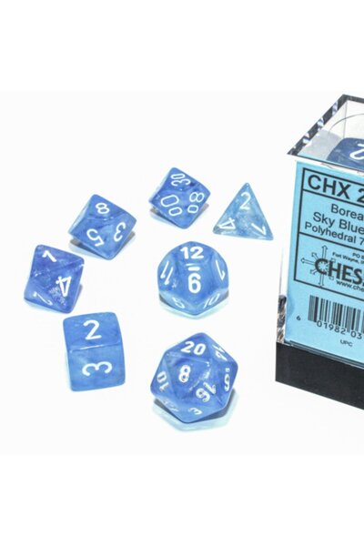 Polihedral 7 Zestaw kostek, borealis, niebo niebieski / biały, luminary - Celtic Webmerchant