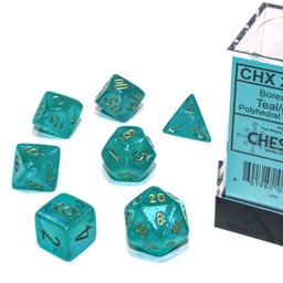 Set di dadi a 7 dadi poliedrici, boreale, verde acqua / oro, luminaria - Celtic Webmerchant