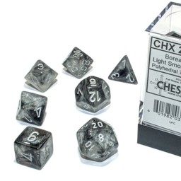 Polyhedral 7 dice set, Borealis, light smoke / silver, Luminary - Celtic Webmerchant