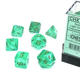 Polyhedral 7 dice set, Borealis, light green / gold, Luminary - Celtic Webmerchant