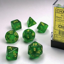 7 dobbelstenen, Polyhedral, Borealis, esdoorn groen / geel - Celtic Webmerchant