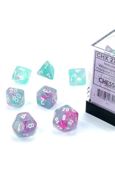 7 dobbelstenen, Polyhedral, Nebula, blauweregen / wit, Luminary - Celtic Webmerchant