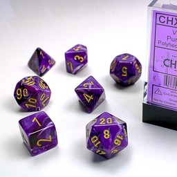 Polyhedral 7 dice set, Vortex, purple / gold - Celtic Webmerchant