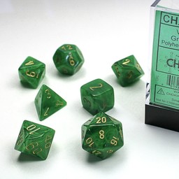 Polyhedral 7 dice set, Vortex, green / gold - Celtic Webmerchant
