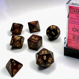 Polyhedral 7 dice set, Scarab, blue blood / gold - Celtic Webmerchant