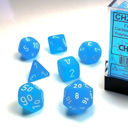 Polyhedral 7 dice set, Frosted, Caribbean blue / white - Celtic Webmerchant