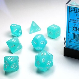 Polyhedral 7 dice set, Frosted, Teal / white - Celtic Webmerchant