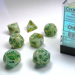 7 dobbelstenen, Polyhedral, Marble, groen / donkergroen - Celtic Webmerchant