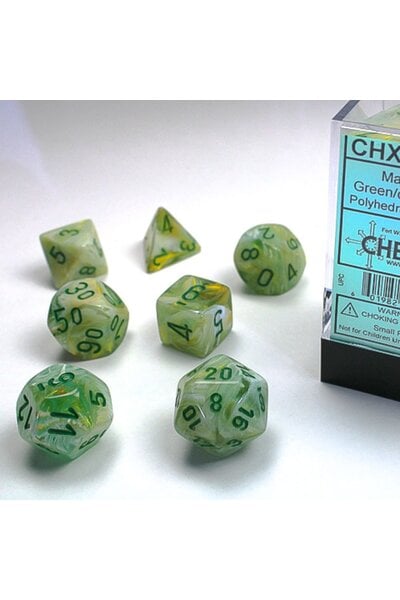 Polyhedral 7 dice set, Marble, Green /dark green - Celtic Webmerchant