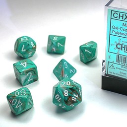 7 dobbelstenen, Polyhedral, Marble, Oxi-koper / wit - Celtic Webmerchant