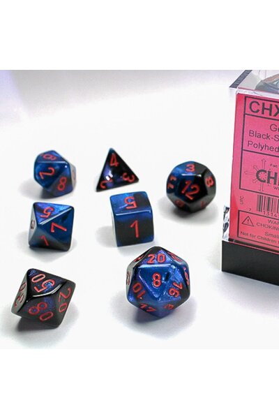 Polyhedral 7 Dice Set, Gemini, Black-Starlight / Red - Celtic Webmerchant
