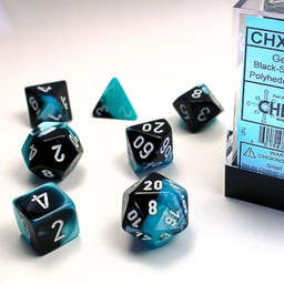 Polyhedral 7 dice set, Gemini, black-shell / white - Celtic Webmerchant