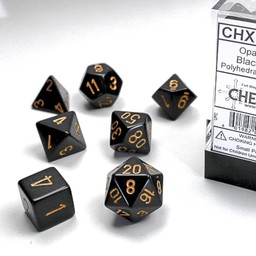 Polyhedral 7 dice set, Opaque, black /gold - Celtic Webmerchant